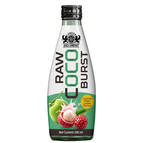 RAW Coco Burst Lychee Coconut Water Drink 290ml Glass Bottle