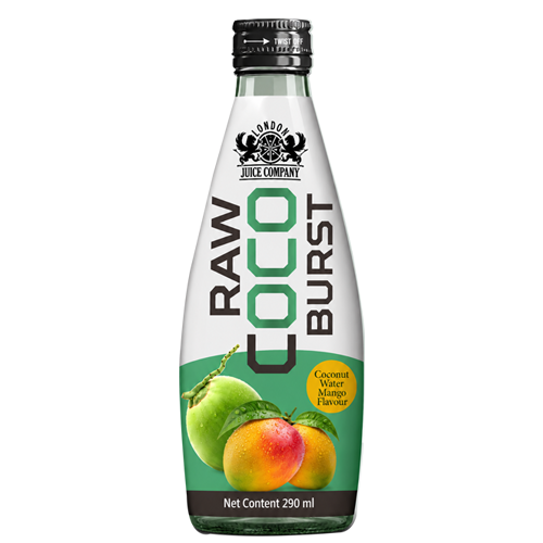 RAW Coco Burst Mango Coconut Water Drink 290ml Glass Bottle