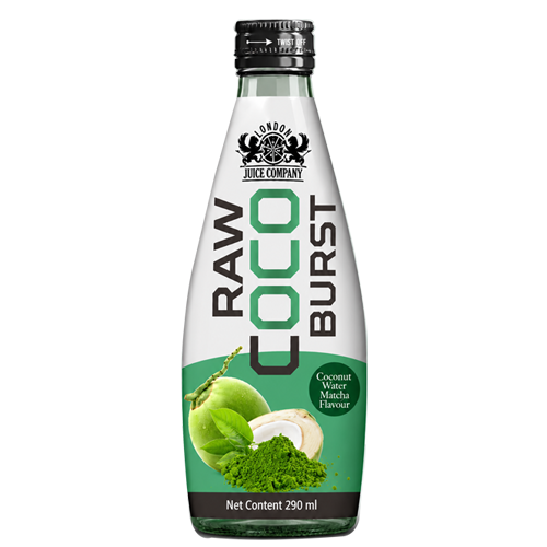RAW Coco Burst Matcha Coconut Water Drink 290ml Glass Bottle
