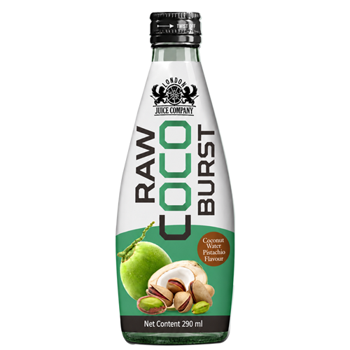 RAW Coco Burst Pistachio Coconut Water Drink 290ml Glass Bottle
