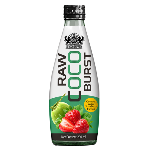 RAW Coco Burst Strawberry Coconut Water Drink 290ml Glass Bottle