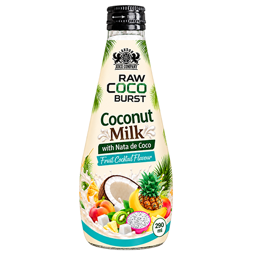RAW Coco Burst 290 ml Coconut Milk with Nata de Coco, Fruit Cocktail Flavour.